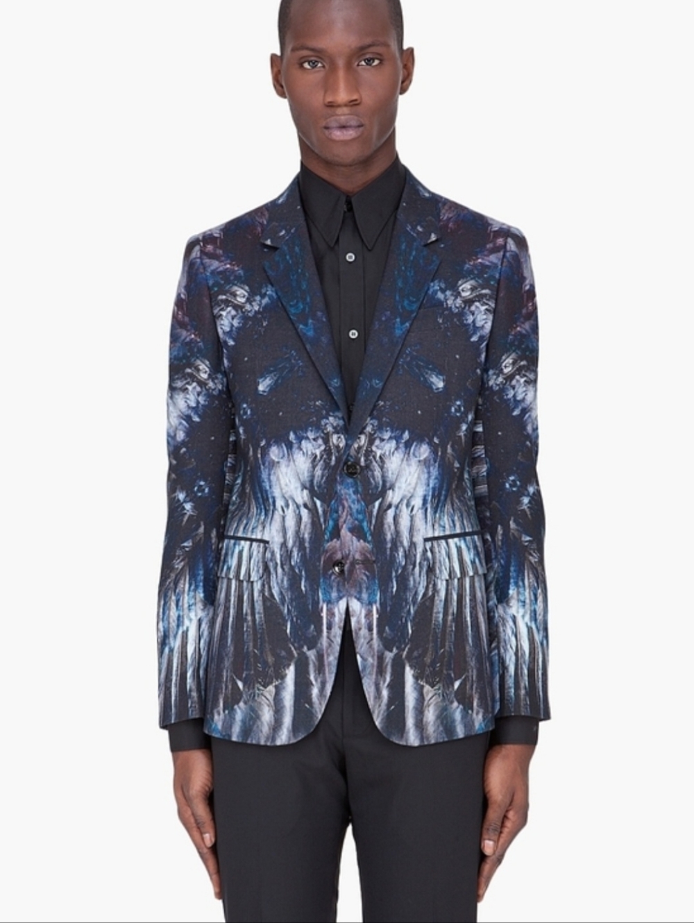 Alexander McQueen 2012              Black & Blue Artistic Feather-Print Blazer